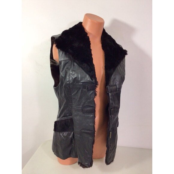 Leather Fur Trim Vest Womens Small - Picture 8 of 9